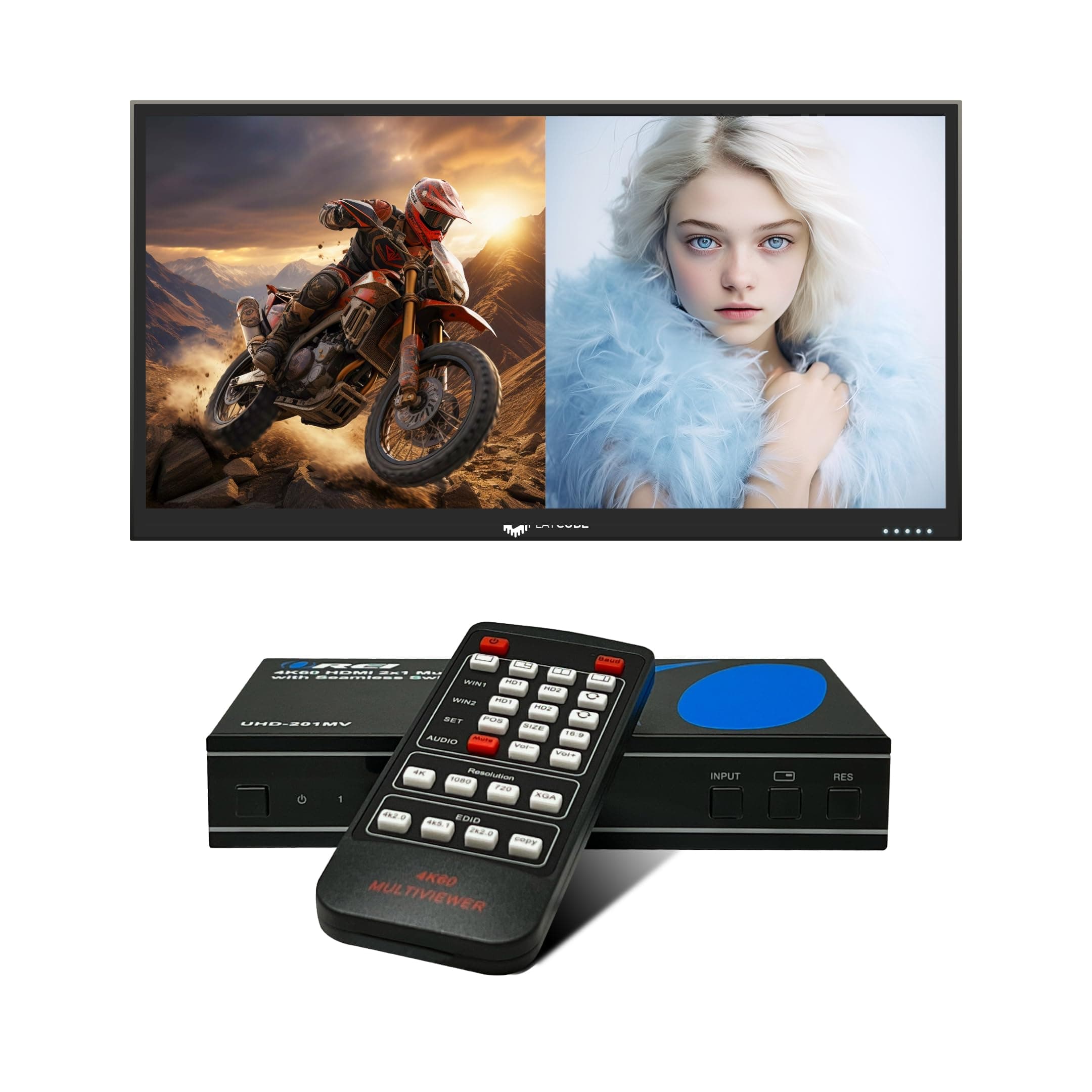 4K HDMI Multi Viewer 2 in 1 Out Switcher 2 Ports Seamless IR Remote Support 4K @ 60Hz 1080P for PS4/PC/DVD/Security Camera HDMI Switch Optical Audio L/R Output - (UHD-201MV)