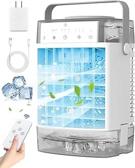 Portable Air Conditioner, Personal Evaporative Air Cooler with Dual Tank, 2 Mist Modes, 3 Wind Speed, USB Powered Desk Cooling Fan with 7-Color Mood Lighting for Office/Bedroom