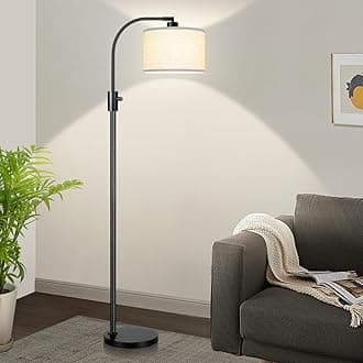 Nintiue Upgraded Modern Arc Dimmable Tall Standing Floor Lamp with Linen Shade, 1200 Lumens LED Bulb Included, for Living & Reading Room, Bedroom, Office & Nursery, Matte Black