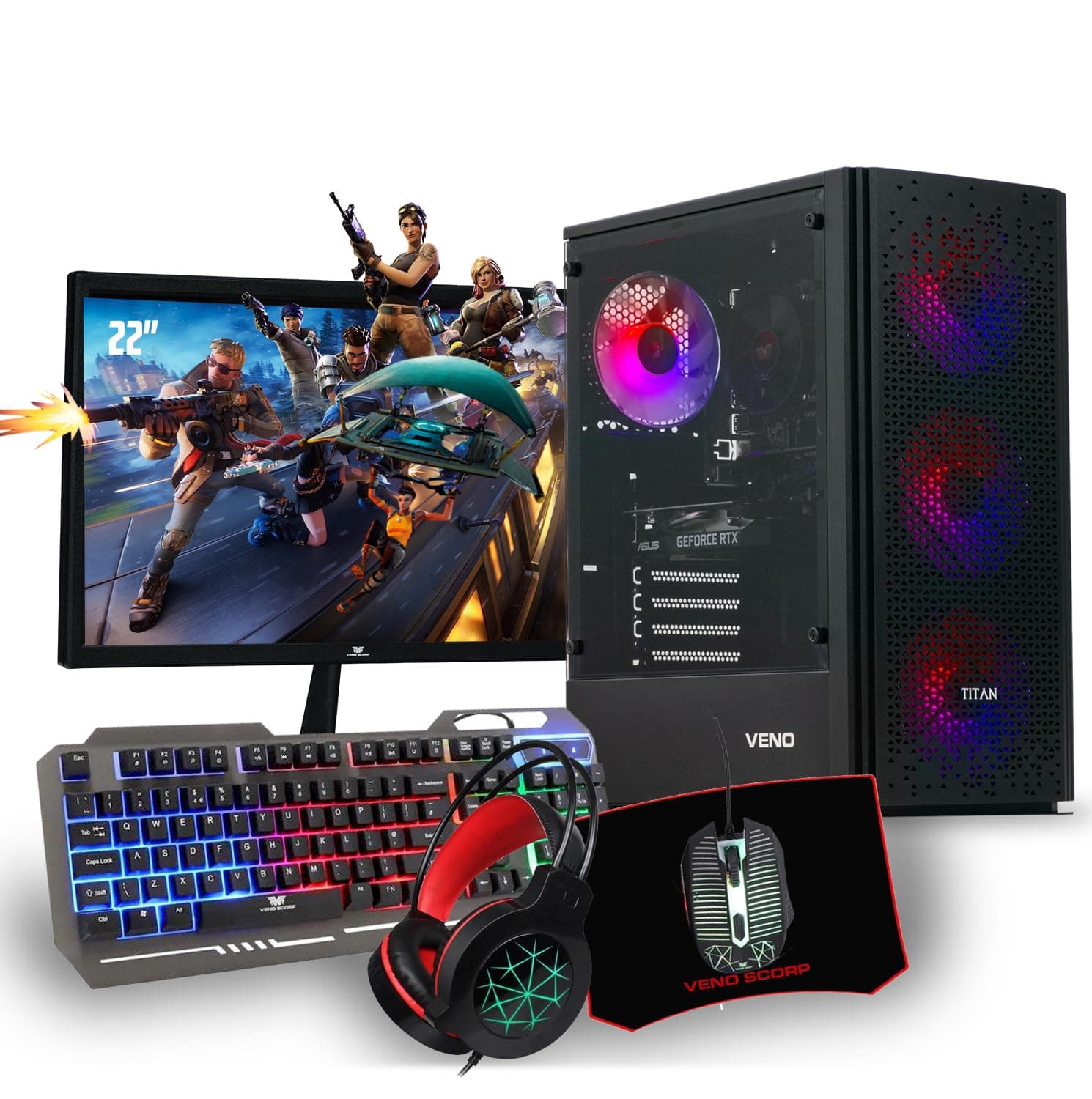 Veno Scorp Gaming PC Bundle Intel Core i7-4790 Processor RX 550 4GB Graphics Card - 16GB Ram - 1TB SSD - 550W PSU - Windows 10 Pro - WiFi - Titan 4