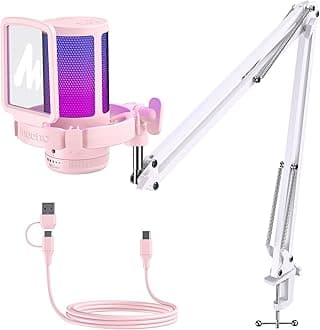 MAONO Gaming USB Microphone with Noise Cancellation, Streaming mic for PC Computer MAC PS4 PS5, All-in-One Kit with Mute, Monitor for Recording, Podcast, Twitch, YouTube, Discord, DGM20S Pink