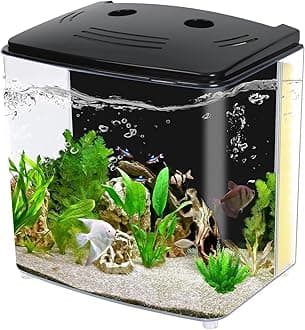 AQUANEAT Fish Tank, 1.2 Gallon Aquarium, Small Betta Fish Tank Starter Kit with LED Light and Water Filter Pump, Rectangular