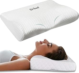 USA Cervical Sleeping Pillow for Spondylitis, Back & Neck Pain Relief, Memory Foam Contour (500 x 230 x 100 mm) Removable Cover, Supports Back/Side/Stomach Sleepers, Anti-Snoring (Small)