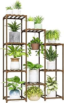 Bamworld Plant Stand Indoor Hanging Plants Shelf 7 Pots Tall Ladder Plant Holder Large Wood Flower Stand for Living Room Rack Multiple Plants for Patio Balcony Garden