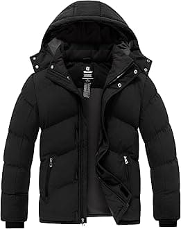 Men's Winter Puffer Jacket Windproof Quilted Coat with Removable Hood