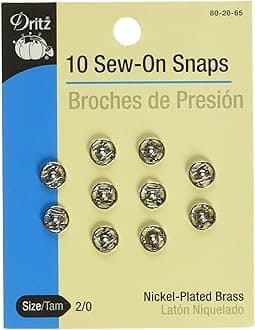 Dritz 80-20-65 Sew-On Snaps, Nickel-Plated Brass, Size 2/0 10-Count