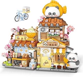 Japanese Street View Taiyaki Shop Mini Building Blocks, MOC Creative Building Toys Cute Panda Building Set for Kids 6-12, Simulation Architecture Construction Toy, Gift Idea for Kids Adults (858 PCS)