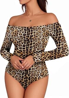 Mangopop Women' Long Sleeve Ribbed Bodysuit Jumpsuits