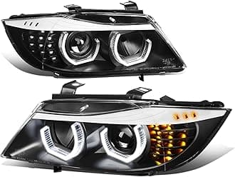 Auto Dynasty LED Halo Headlights Assembly Compatible with 2009-2012 BMW 3-Series 4-Dr Sedan, Driver and Passenger Side, 3D Crystal Dual U-Halo, Sequential Chasing LED Turn Signal, Black Housing