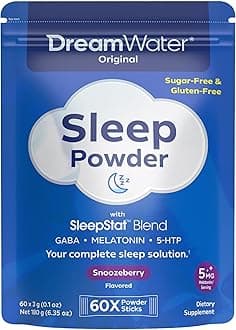 Sleep Powder, Sugar-Free, Gluten-Free, Natural Flavors; Blend of 3 Ingredients, GABA, 5mg Melatonin, 5-HPT; Snoozeberry Flavor 60ct