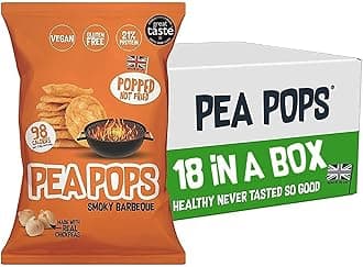 Food Factor Pea Pops Healthy Protein Chips - Delicious Chikpea Crisps 21% Protein Less Fat, Low Calorie, Gluten Free, Vegan Protein Snacks, Popped (Not Fried) 23g (Smokey BBQ, Pack of 18)