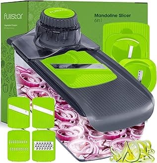 Fullstar Mandoline Slicer for Kitchen, Cheese Grater Vegetable Spiralizer and Veggie Slicer for Cooking & Meal Prep, Kitchen Gadgets Organizer & Safety Glove Included (6 in 1, Gray/Green)