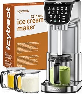 Ice Cream Maker 12-in-1 Fully Automatic Stainless Steel Homemade Sorbet, Milkshake, Frozen Yogurt & More, Easy to Clean Family Size Container
