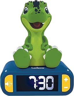 LEXiBOOK - Dinosaur Nightlight Alarm Clock, Clock, Alarm Clock for Boys and Girls, Snooze, Blue/Green - RL800DINO