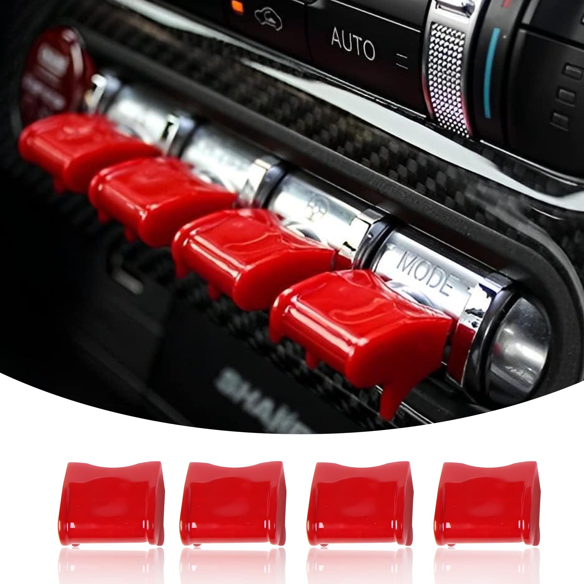 Bonbo Center Console Dashboard Control Button Cover Trim Interior Accessories for Ford Mustang 2015-2022(4 Pack, Red)