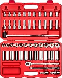 TEKTON 1/2 Inch Drive Shallow and Deep 6-Point Socket and Ratchet Set with Case, 51-Piece (10 - 32 mm) | SKT25201