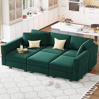 Modular Velvet Sectional Sofa with Chaise Lounge Sectional Sleeper Sofa with Storage Chaise Bed Couch for Living Room Green