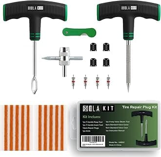 HolaKit Tire Plug Kit, 22PCS Compact Tire Repair Kit with Rubber Plugs, Upgrade T-Handle, 4-Way Valve Steam Tool, Flat Tire Puncture Repair Tools for Cars, Motorcycle, ATV, SUV