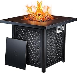 Ciays Propane Fire Pits 28 Inch Outdoor Gas Fire Pit Table, 50,000 BTU Steel Fire Table with Lid, Add Warmth and Ambience to Gatherings and Parties On Patio Deck Garden Backyard, Black