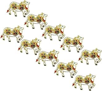 Pichwai Cow Double Kumkuma Holder Chimil Box - Plastic Golden Metallic Color(Pack of 10) - Decorative Art Design Tilak Daani, Sindoor for Women Return Gift, Diwali, Weddings, Pooja