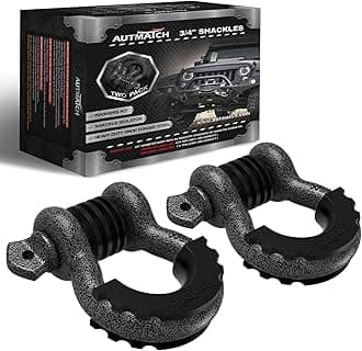AUTMATCH D Ring Shackle 3/4" Shackles (2 Pack) 41,887Ibs Break Strength, Clevis Shackle with 7/8" Screw Pin and Shackle Isolator Washers Kit for Tow Strap Winch Off Road Vehicle Recovery, Grainstone