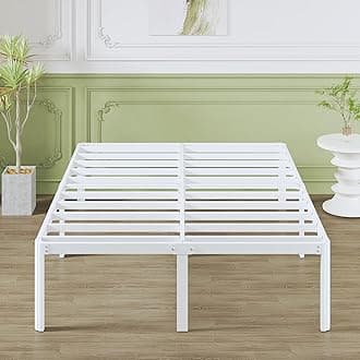 High White King Size Bed Frame 5ft with Rounded Corners, Heavy Duty Metal Bed Frames King Size with Steel Slats, 46 cm High, Ample Space Under-bed, Noise Free, Easy Assembly