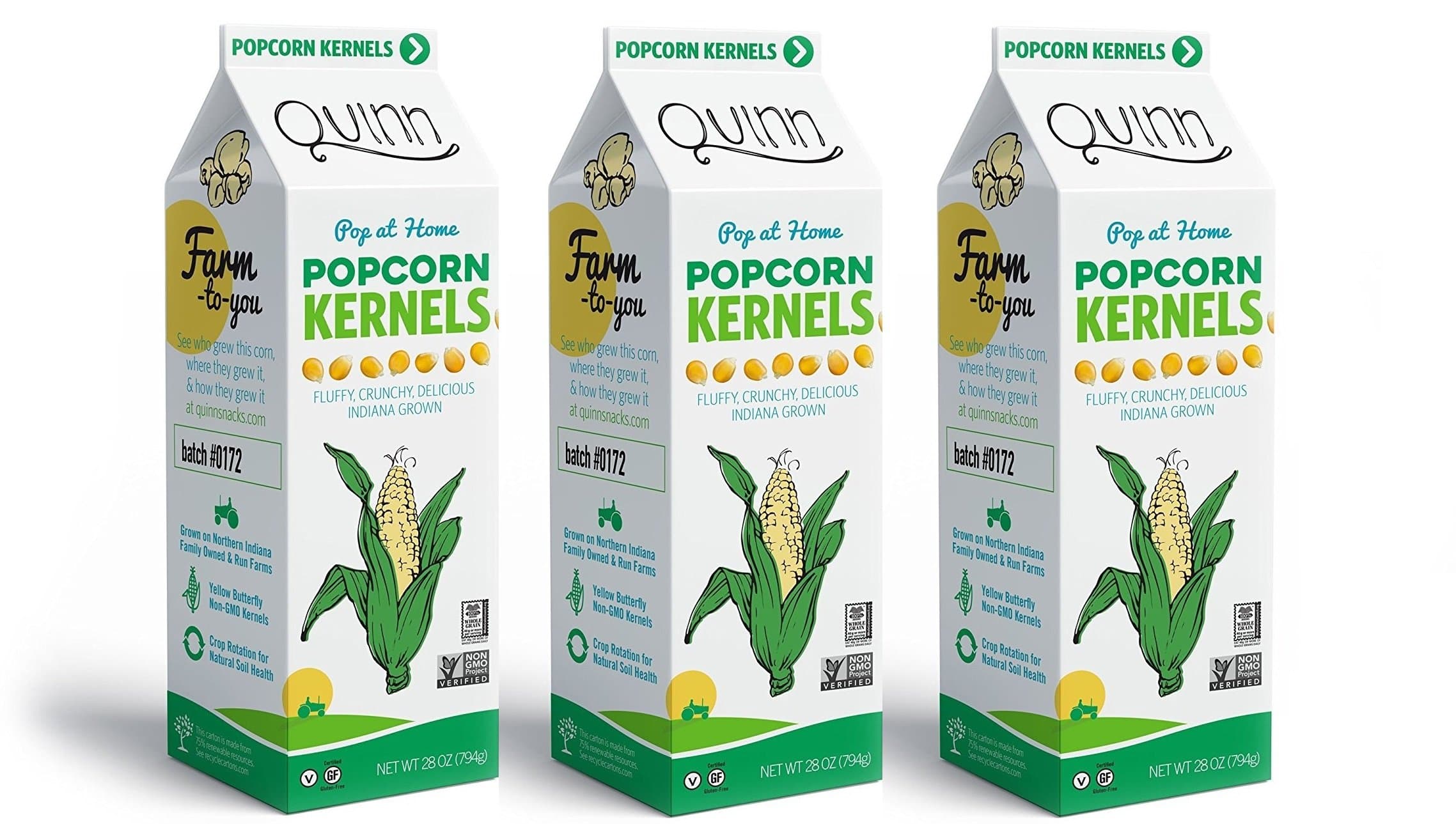 Quinn Popcorn Kernels - Made with Non-GMO Corn, Unflavored, 28 Ounce (3 Count)