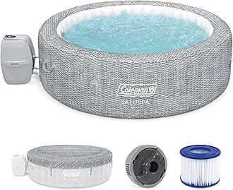 Coleman 90475E-BW Sicily Inflatable Outdoor Airjet Hot Tub Spa with Built in Pump and180 Bubble Jets, Fits up to 7 People, Gray