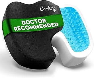 Gel Enhanced Seat Cushion - Non-Slip Orthopedic Gel & Memory Foam Coccyx Cushion for Tailbone Pain - Office Chair Car Seat Cushion - Sciatica & Back Pain Relief (Black)