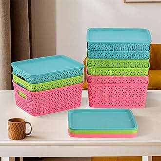 Kuber Industries Pack of 9 Multipurpose Storage Baskets with Lid for Organizing Home & Office | H1- Storage Box/Tray- Ideal for Kitchen, Bathroom, Clothes, Makeup & Stationery | Multicolor