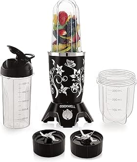 Cookwell Bullet Mixer Grinder (3 Jar, 2 Blade, Black) - Copper, 600 Watts - 2 Year Warranty