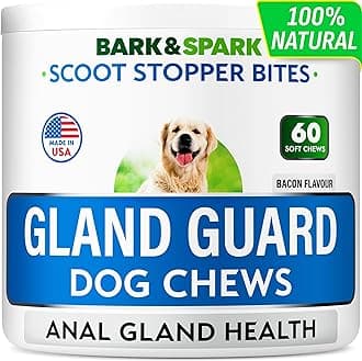 BARK&SPARK Gland Guard - Anal Gland Support - Scoot Treatment - Prebiotics & Digestive Enzymes Supplement for Dogs Digestion & Gut Health. Proprietary Blend: Beet, Psyllium, Dandelion & Pumpkin 60Ct
