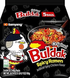 Buldak Korean Hot Spicy Chicken Stir-Fried Ramyun Noodles 4.94 oz (Pack of 5)