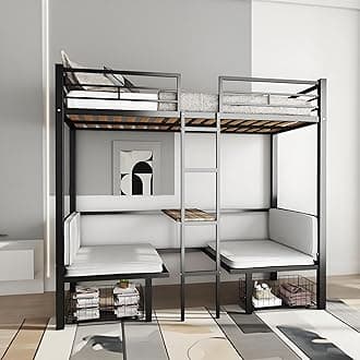 Twin High Loft Bed with Desk, Convertible Bunk Bed Frame with Guardrail & Ladders & Storage Drawers, No Box Spring Needed, Black (Cushion not Included)
