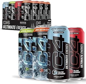 Ultimate Zero Sugar Energy Drink Official Variety Pack, Tri-Stim Experience with 300mg Caffeine + TeaCrine + Dynamine, 16oz (Pack of 12)