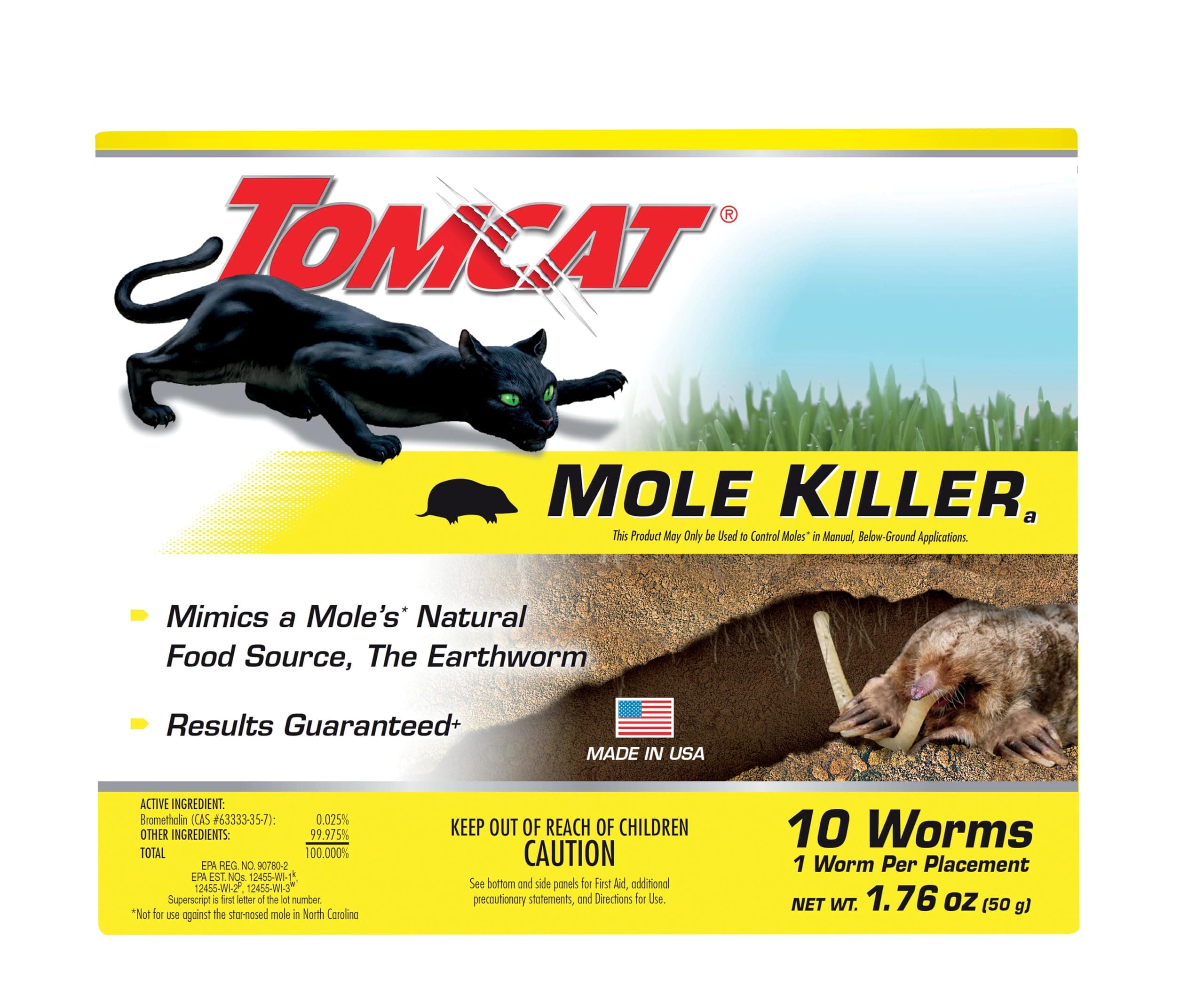 Tomcat Mole Killer(a), Ready-to-Use Worm Bait Strips that Mimic Earthworms, Kills Moles in One Feeding, 10 pk.