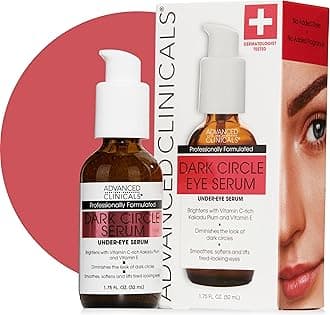 Advanced Clinicals Dark Circle Caffeine Under Eye Serum For Face With Hyaluronic Acid Moisturizer + Peptides | Brightening Vitamin C Serum Helps Improve Look Of Puffy Eye & Fine Lines, 1.75 Fl Oz