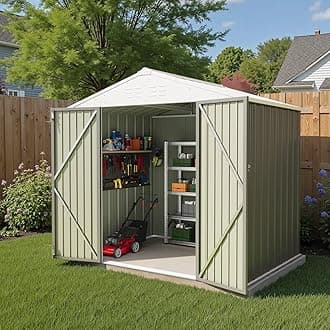Greesum 8×6 FT Outdoor Storage Shed, Metal Storaged Sheds Without Floor, Tool Sheds with Lockable Doors and Slooping Roof for Garden, Patio, Backyard, Gray