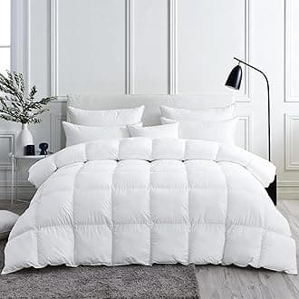 Luxurious White Solid Medium Weight, King Size Goose Feathers Down Comforter for All-Season Weather Duvet Insert, Premium Baffle Box, 100% Egyptian Cotton Cover, 65 oz. Fill Weight