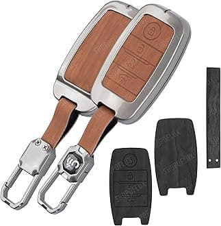 Metal Key Cover Compatible with Kia Seltos | Sonet | Carens 4 Button Smart Key (Black Brown Leather)