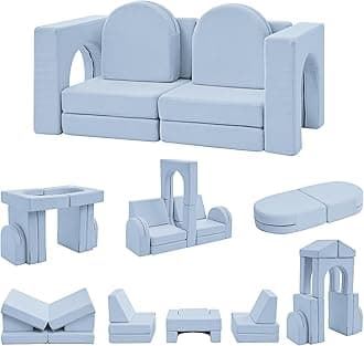 wanan Kids Couch 10PCS, Toddler Couch with Modular Kids Couches for Playroom Bedroom, 10 in 1 Multifunctional Toddler Couches for Playing, Indoor Kid Sofa for Boys Girls (Corduroy Haze Blue)