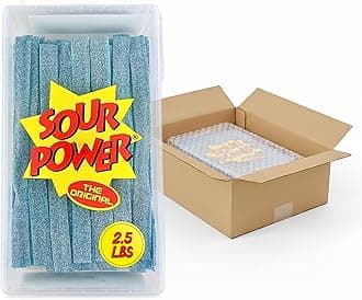 Sour Power Berry Blue Candy Belts, 2.5 lb Bulk Tub Resealable, Vegan Sour Candy Since 1985, Soft Chewy Sweet Tart Belts, Non-GMO Gelatin Free, Bubble Wrapped & Boxed for Shipping