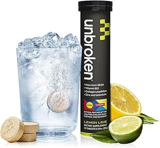 UNBROKEN Amino Energy Tablets with All 9 EAA & BCAA Amino Acids in Free-Form, Amino Acids Supplement for Faster Recovery & Less Muscle Soreness, Post & Preworkout for Men & Women,10 Serv. Lemon/Lime.