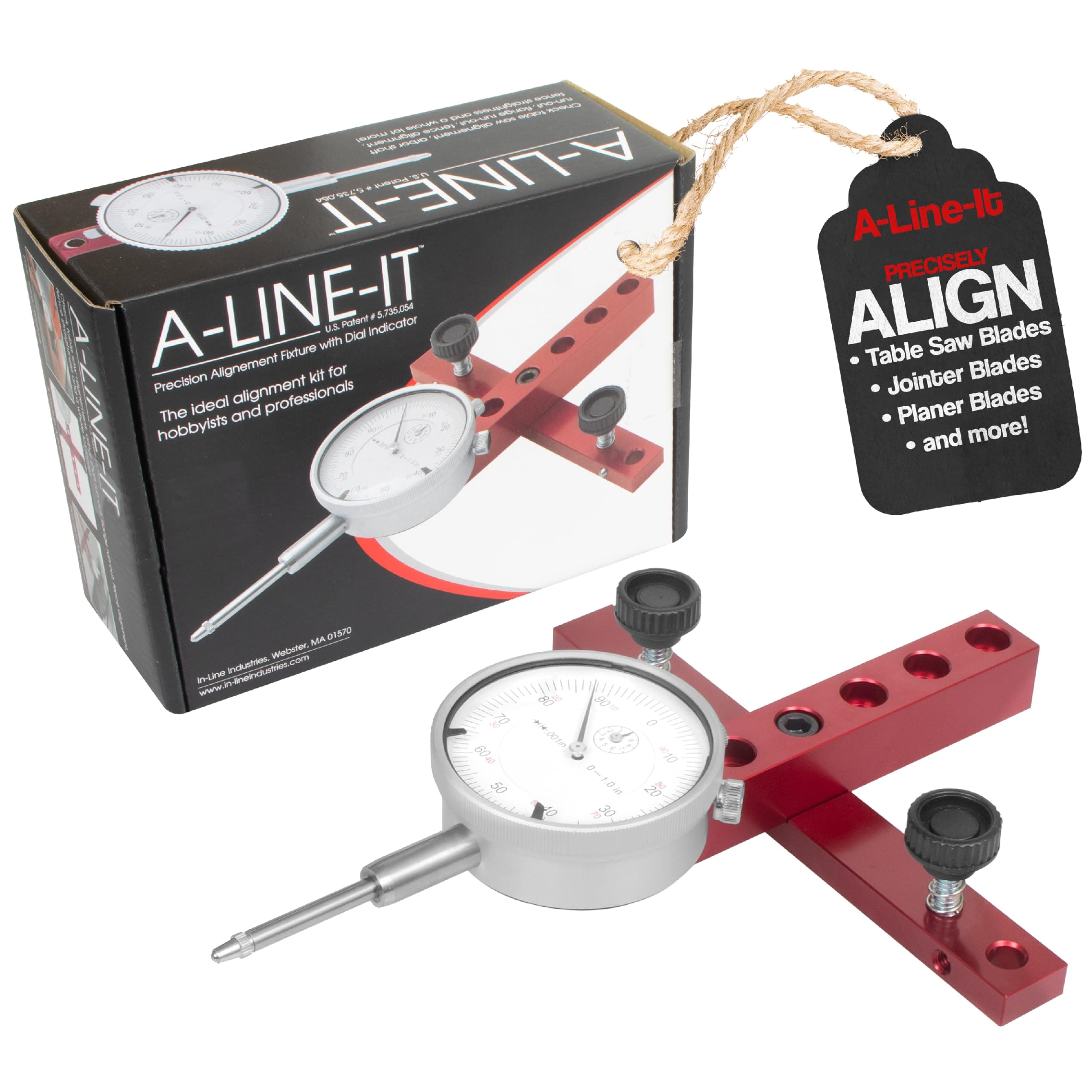 A Line It Basic, Table Saw Alignment Calibration Tool with Precision Dial Indicator for Table Saw Alignment and Workshop Machinery Precision Alignment