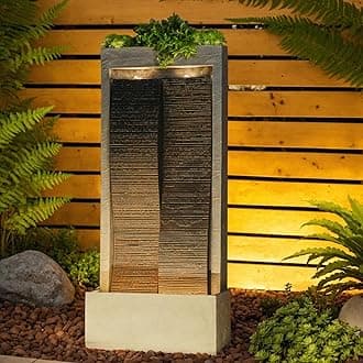 59" H Waterfall Fountain Large Outdoor Water Fountain Indoor for Garden, Patio, Backyard, Deck, Porch with LED Lights,Faux Slate Contemporary Water Fall