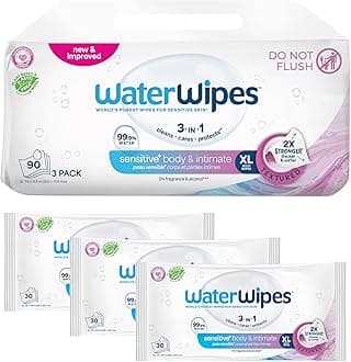 Sensitive Whole Body Cleansing Wipes, 99.9% Purified Water, XL Textured Wipes, Incontinence Care, Fragrance Free, 90 Count