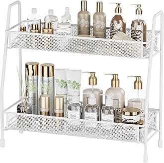 EKNITEY Bathroom Storage Spice Rack - 2 Tier Kitchen Storage & Organisation, Small Bathroom Organiser for Countertop, Home and Office