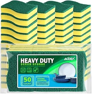 AIDEA Heavy Duty Scrub Sponges 50 Pcs Cleaning Sponges Kitchen Dish Sponges Easy Cleaning Eco Scrub Pads for Dishes, Pots and Pans