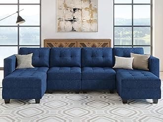 Belffin Reversible Storage Modular U-Shape Sectional Sofa Couch with Double Chaises Modular Sectional Sofa Set with Ottomans Fabric Blue