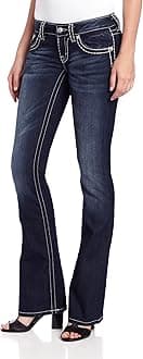 Miss Me Women's Loose Saddle Stitch Border Boot Cut Jean